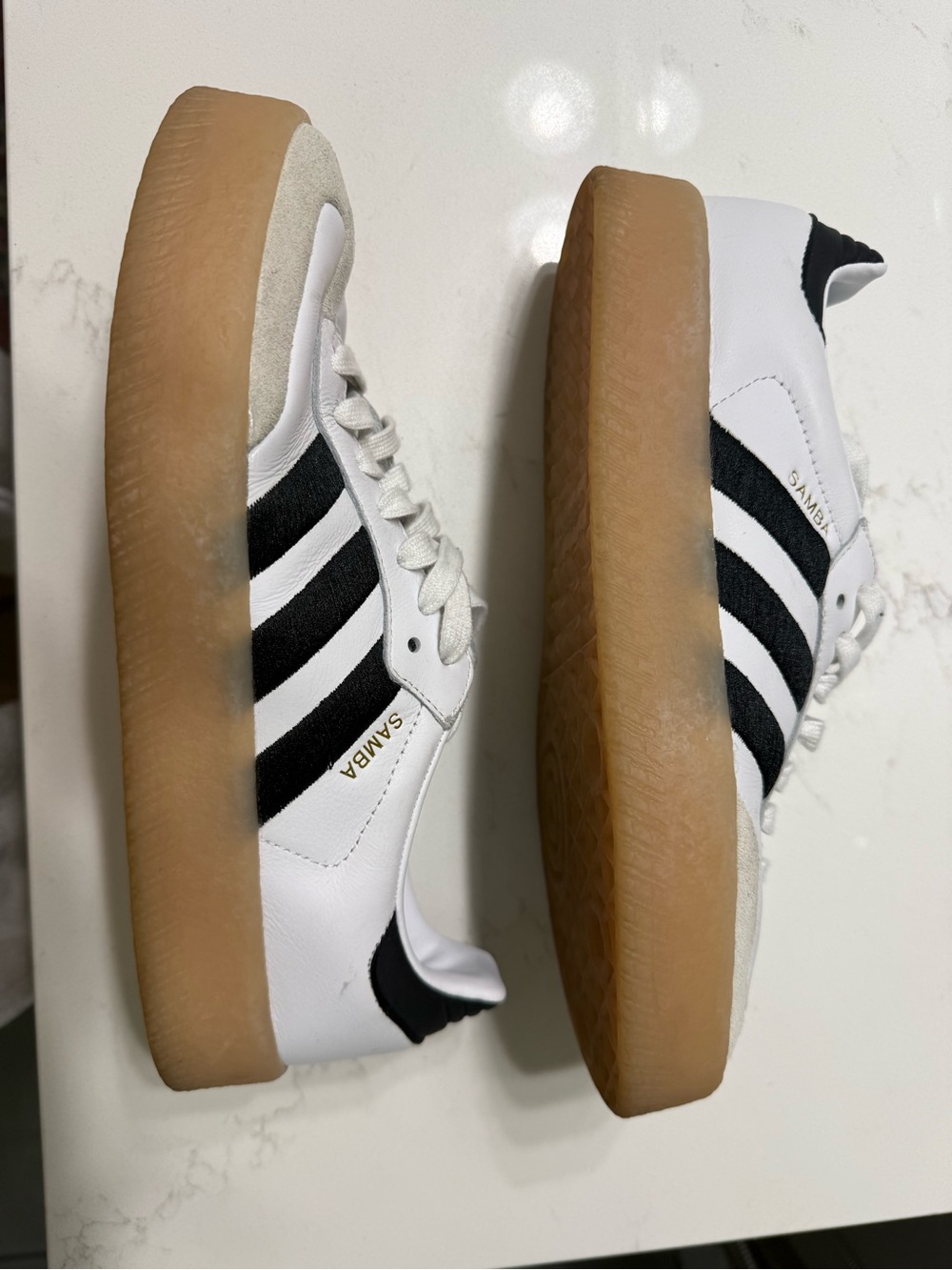 adidas White and Black Platform Sneakers with Gum Sole